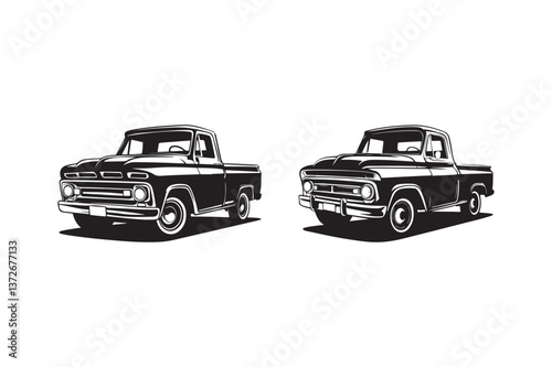 Classic Vintage Pickup Truck Illustration Retro Black and White Artwork