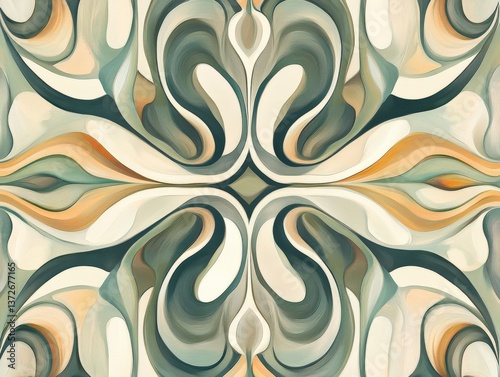 A floral-inspired repeating pattern with subtle curves and muted colors,