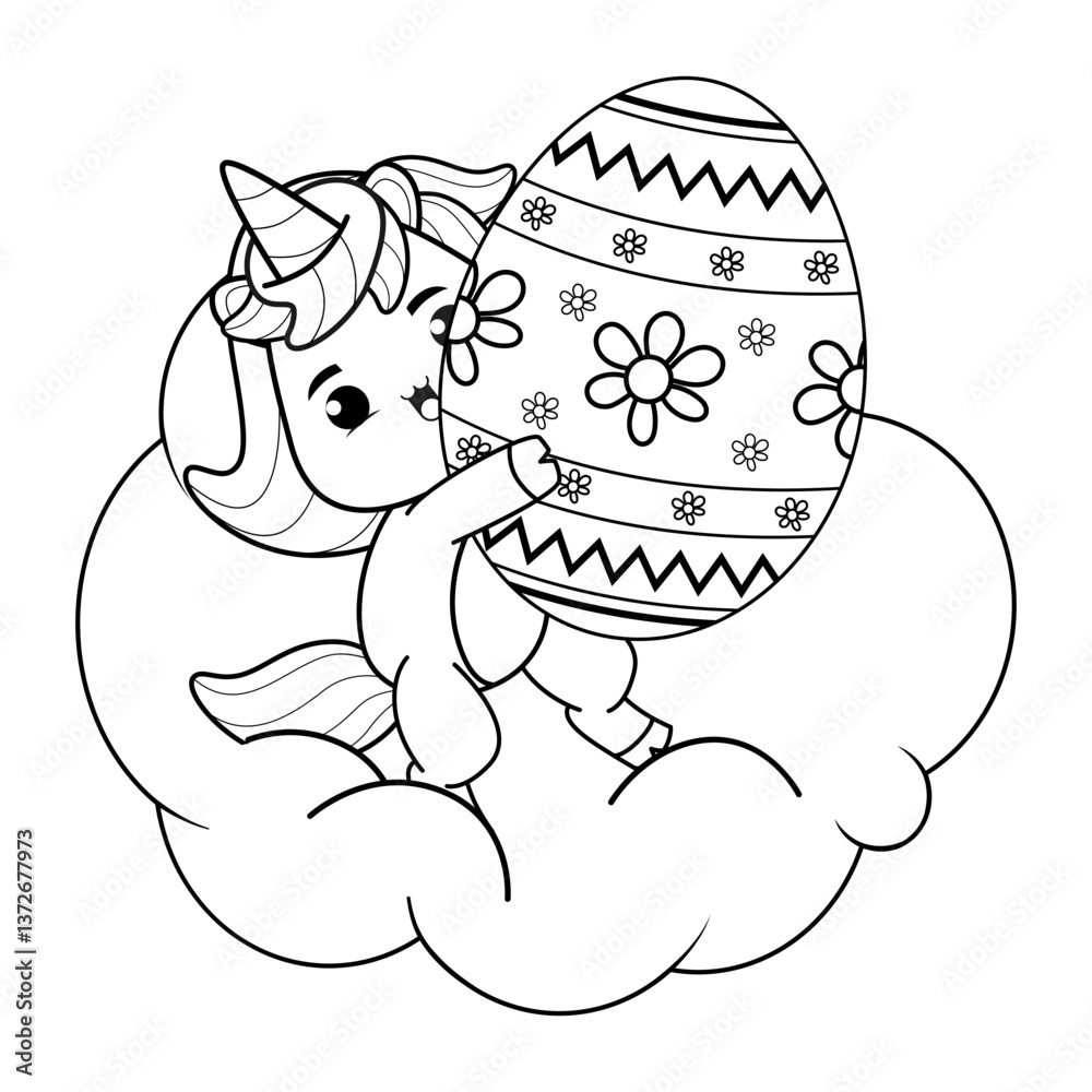 Obraz premium Easter coloring page with cute unicorn