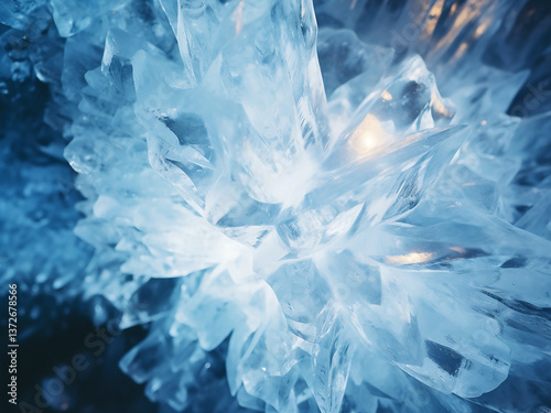 Wallpaper Mural Glowing ice caves with explorers moving carefully while sparkling crystals reflect blue light Torontodigital.ca