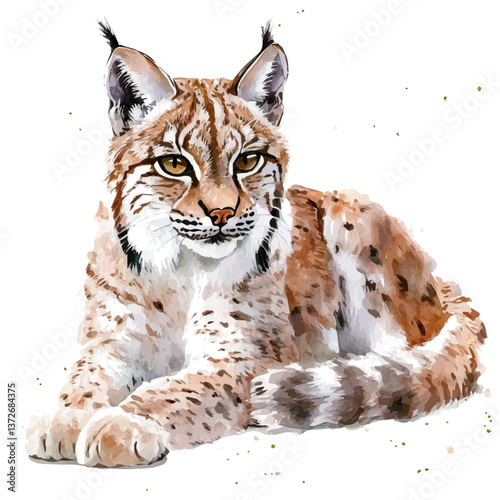 A watercolor vector of a lynx, isolated on a white background. Lynx vector.

