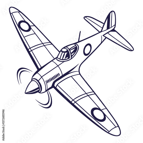 Airplane flying in retro style with outline design  