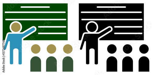 Training icon, workshop, learn, class, simple flat style, illustration, logo sign symbol pictogram template, for ui or ux isolated on white for mobile app, editable