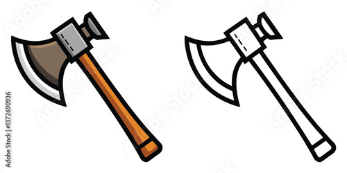 Coloring Page Axe Tools Vector Illustration