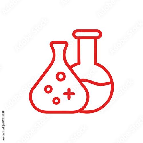 Chemical flasks illustration in red outline style  