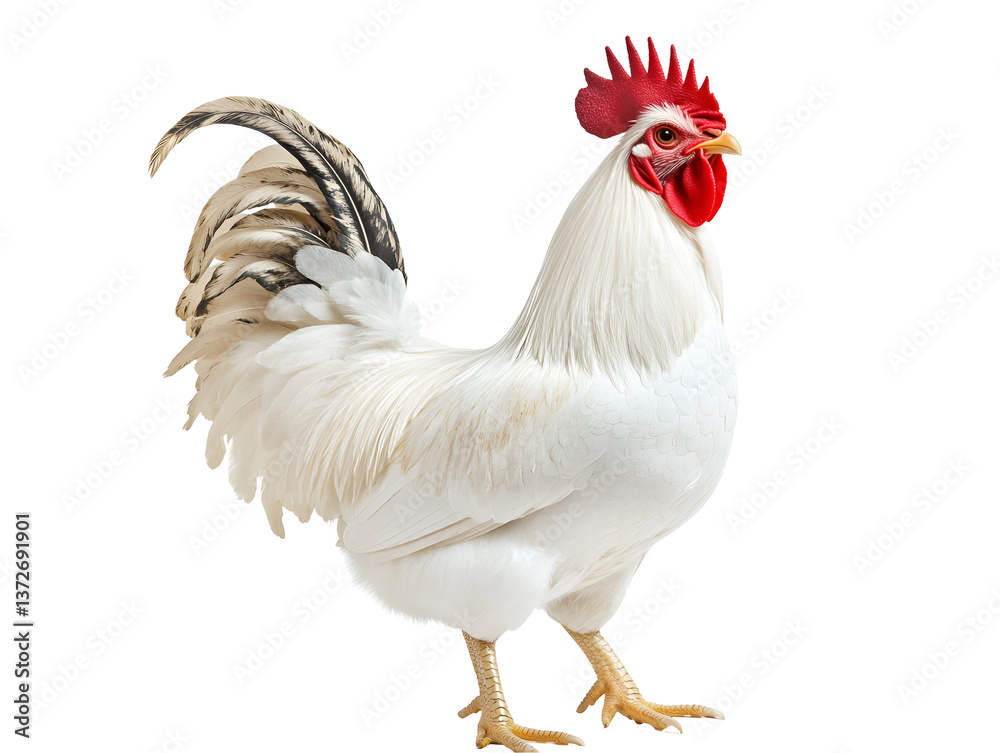 Fototapeta premium Majestic White Rooster on Isolated White Background
