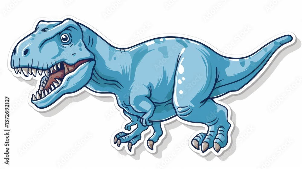 Blue cartoon dinosaur with sharp teeth and claws roaring in front of an abstract background. Blue cartoon dinosaur with sharp teeth and claws roaring in front of an abstract background.