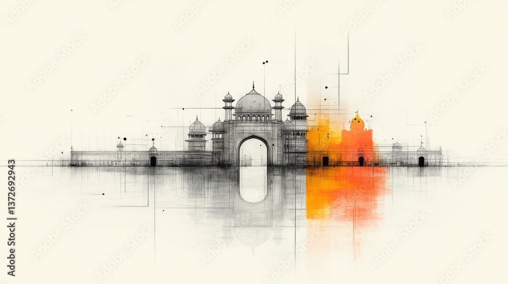 Fototapeta premium Detailed sketch of an arched gateway with architectural elements