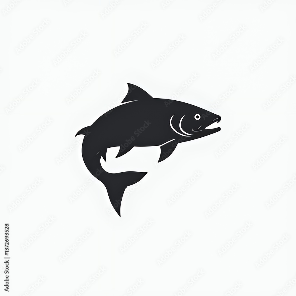 Fototapeta premium Stylized black fish illustration on a minimalistic background.