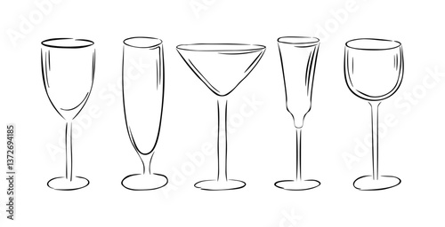 Set of wine and alcoholic beverages glasses