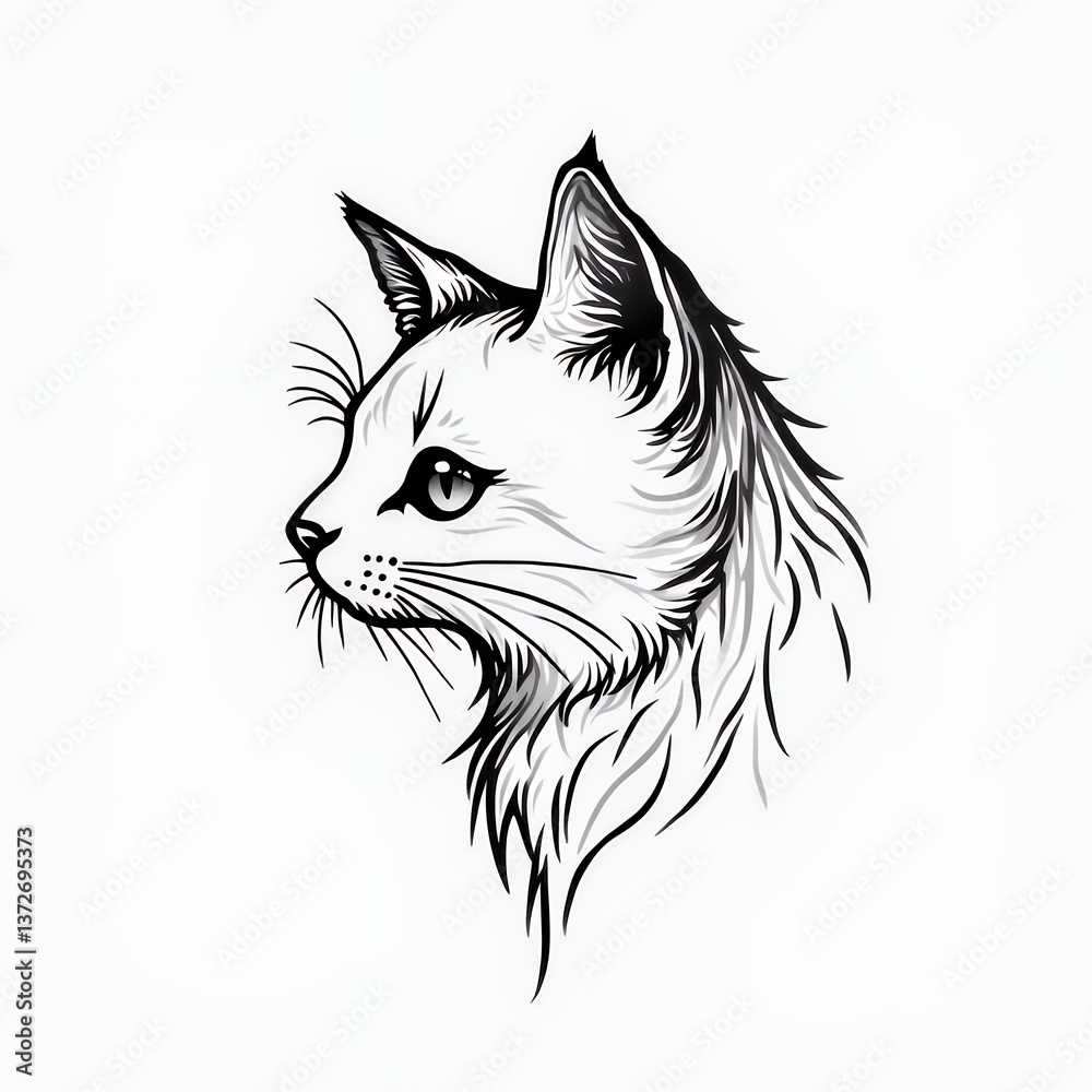 Obraz premium Elegant black and white illustration of a cat's profile.