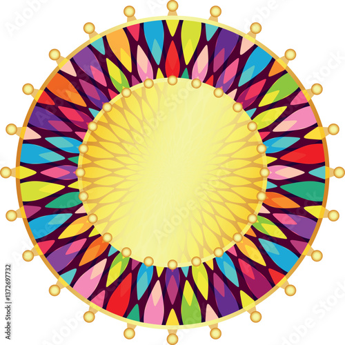 Vector round Easter golden gradient plate with colorful pattern isolated on transparent background