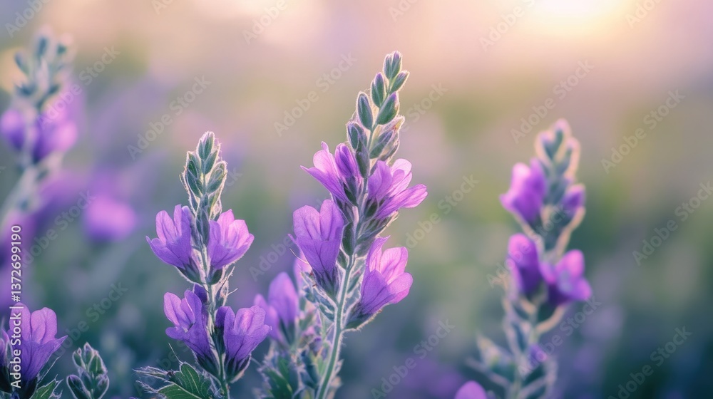 Obraz premium Close-Up of Blooming Astragalus: A Wildflower in Purple with Coccinellidae in the Field