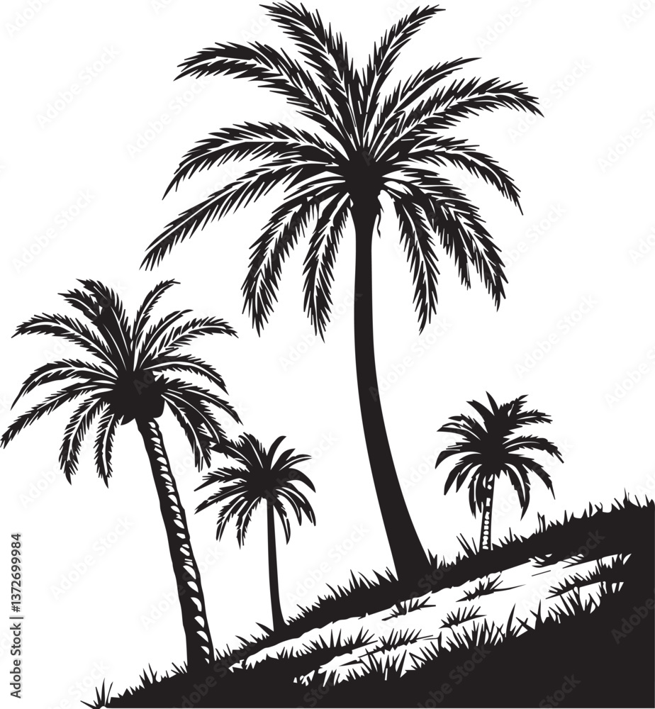 black silhouette of palm trees, palm trees vector isolated on white background black silhouette of palm trees, palm trees vector isolated on white background