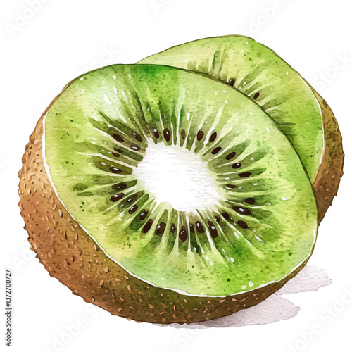 A watercolor vector of a kiwi, isolated on a white background. Kiwi vector.

