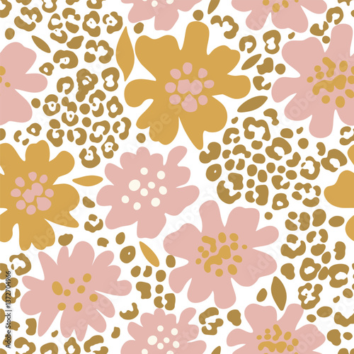 Floral leopard seamless pattern  vector illustration