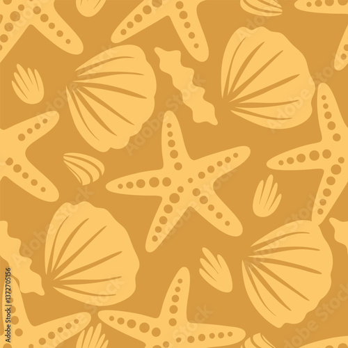 Seamless starfish and shell pattern design