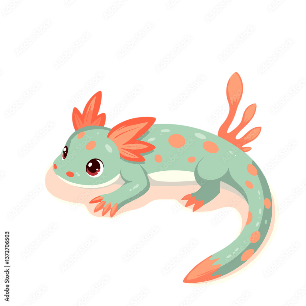 Cartoon axolotl with smiling face in soft pastel colors Cartoon axolotl with smiling face in soft pastel colors