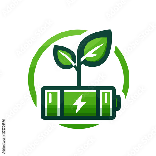 A sprout grows from a battery, green vector, transparent background