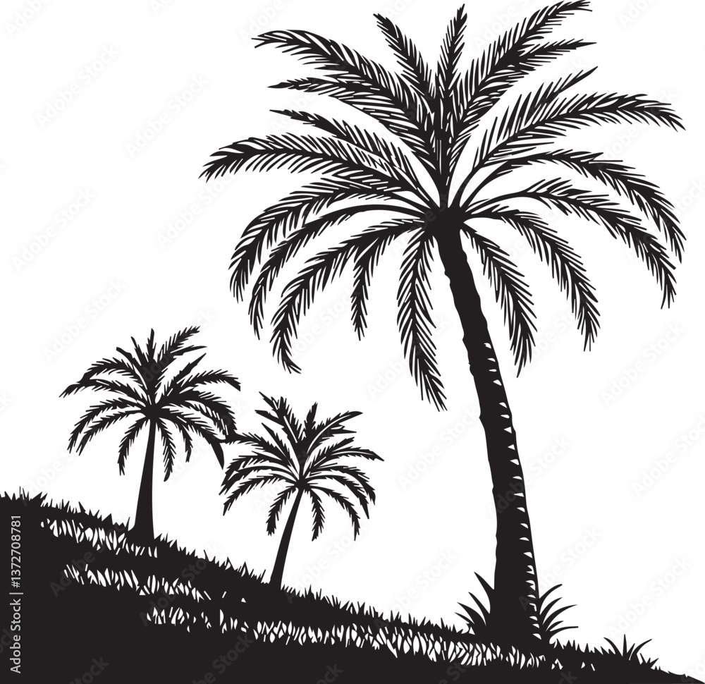 Naklejka premium black silhouette of palm trees, palm trees vector isolated on white background