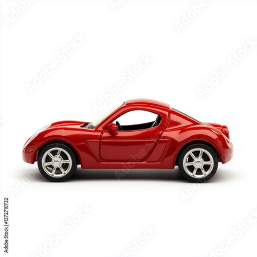 Red toy sports car on white background
