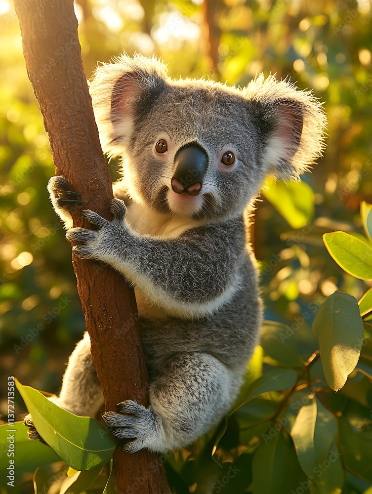 Fototapeta premium Adorable Koala in Eucalyptus Tree.