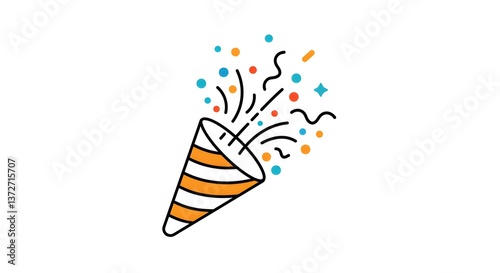 Colorful illustration of a party popper with confetti, symbolizing celebration and festive joy.