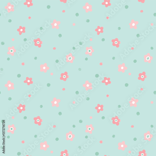 Spring pink ditsy flowers minimal vector seamless pattern