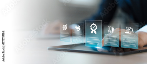 ISO, the International Organization for Standardization, is an organization that issues standards related to business and industry, quality control, certification, and business technology concepts. photo