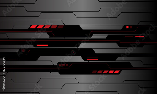 Abstract metal black line circuit red light power energy technology futuristic style geometric design modern background vector