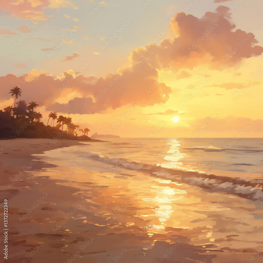 Fototapeta premium golden hour beach scene,