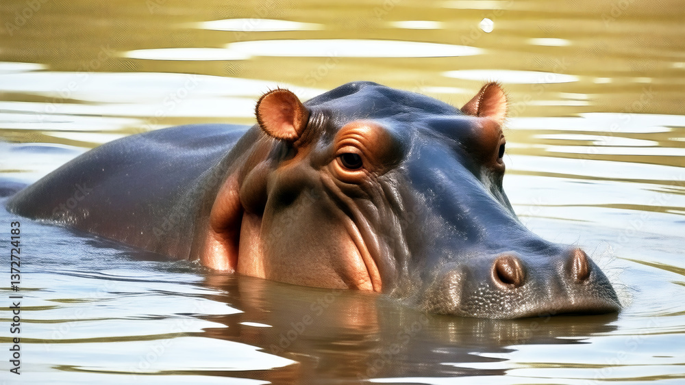 Fototapeta premium Close-up of a hippopotamus in a river