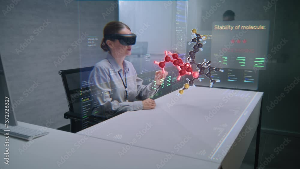 Female Professional Uses Augmented Reality Headset to Visualize 3D ...
