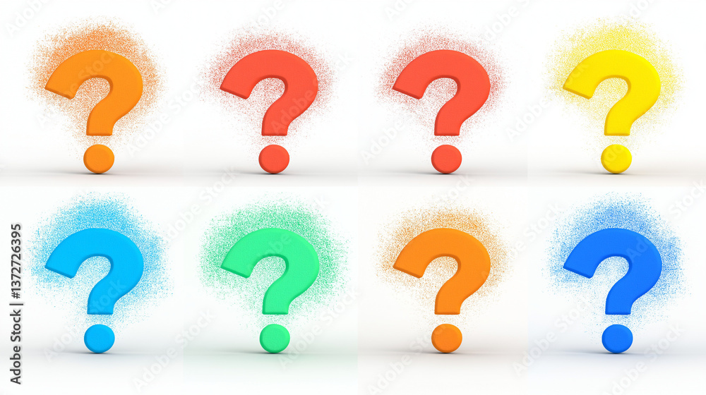 Question Marks: a vibrant collection of question marks in a visually appealing arrangement, each one bursting with a halo of colorful energy. Question Marks: a vibrant collection of question marks in a visually appealing arrangement, each one bursting with a halo of colorful energy.