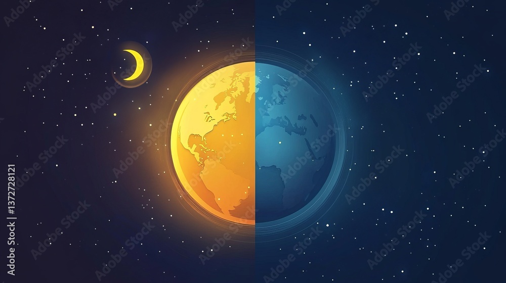 Naklejka premium Day and Night Cycle: How does this model explain the occurrence of day and night across the Earth?