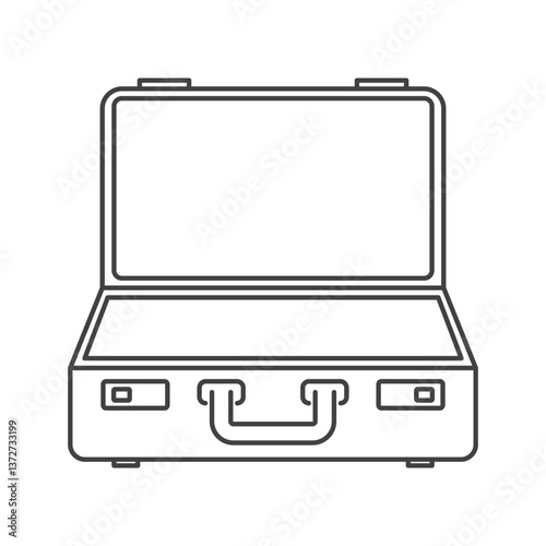 Open Suitcase Icon – Minimal Travel and Business Bag Line Vector Illustration