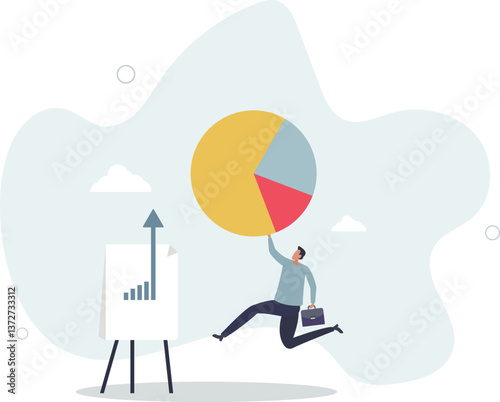 Present company growth, boost profit or increase revenue, success investment or growing sales, report or improvement statistics concept.flat character life .