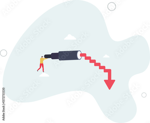 Economic forecast downturn, vision to see recession, stock market crisis or financial failure, inflation going down concept.flat character life .