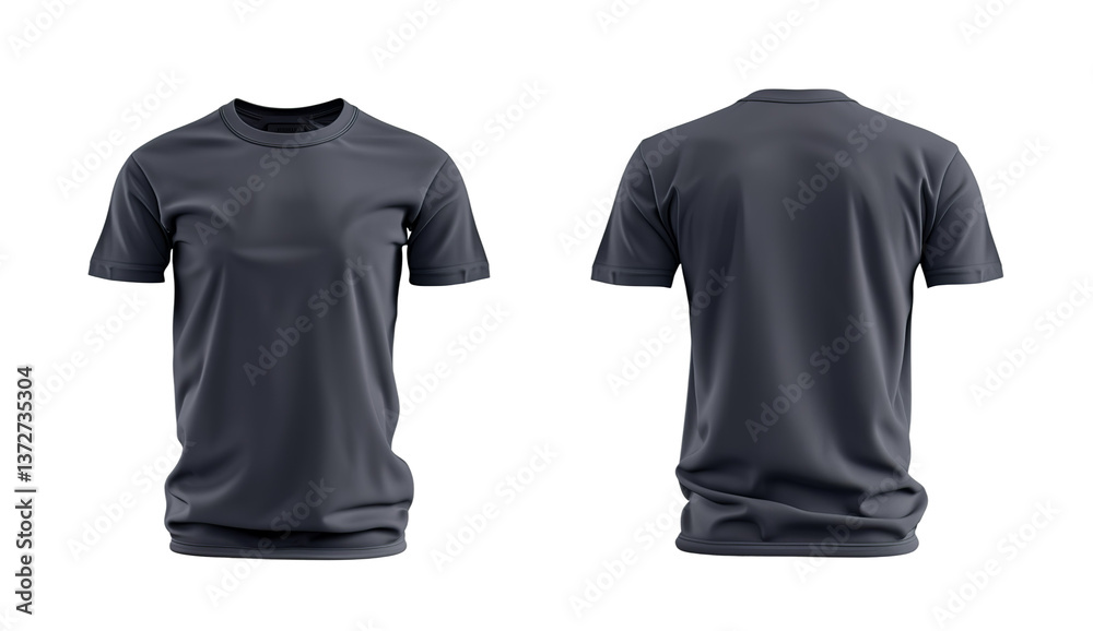 Glossy navy t-shirt mockup front and back – clean apparel design on a transparent background Glossy navy t-shirt mockup front and back – clean apparel design on a transparent background