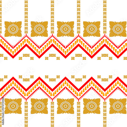 Traditional textile pattern with intricate geometric and floral elements. Ideal for fabric design and digital prints