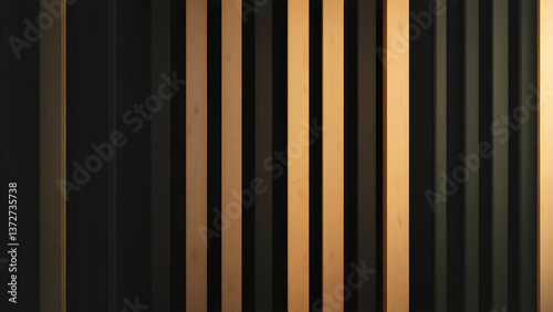 A contemporary wooden slat wall with evenly spaced vertical slats in a warm, rich wood tone. The organic grain patterns and slight imperfections add a natural feel, while the dark gaps 