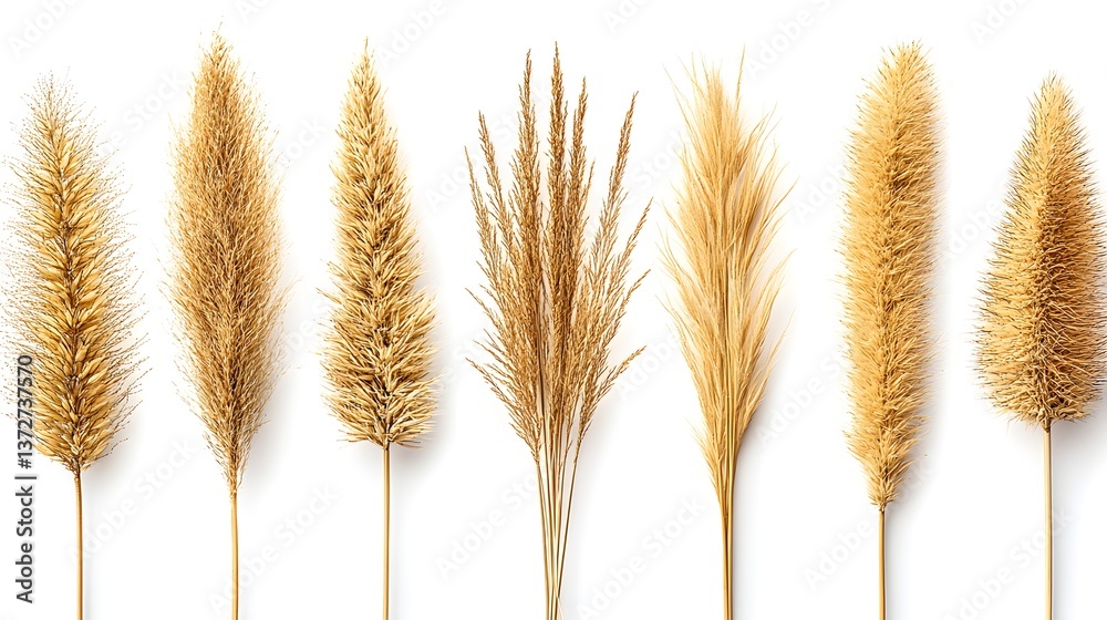 Assortment of Dried Pampas Grass Stems in Various Heights on a Clean White Background Assortment of Dried Pampas Grass Stems in Various Heights on a Clean White Background