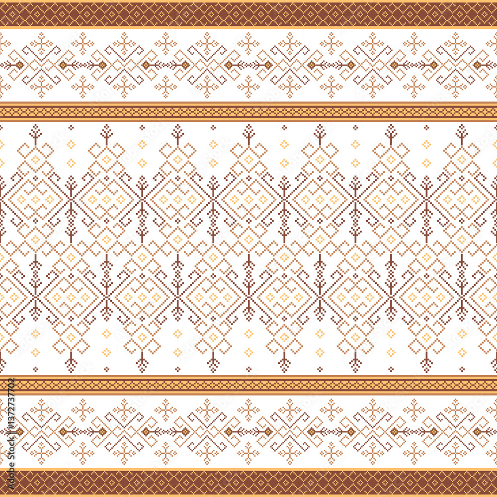 Geometric pixel art Navajo Native American pattern. Abstract pixel art geometric pattern design for fabric, tile, clothing, embroidery and background. Vector pixel art Navajo Native American design Geometric pixel art Navajo Native American pattern. Abstract pixel art geometric pattern design for fabric, tile, clothing, embroidery and background. Vector pixel art Navajo Native American design