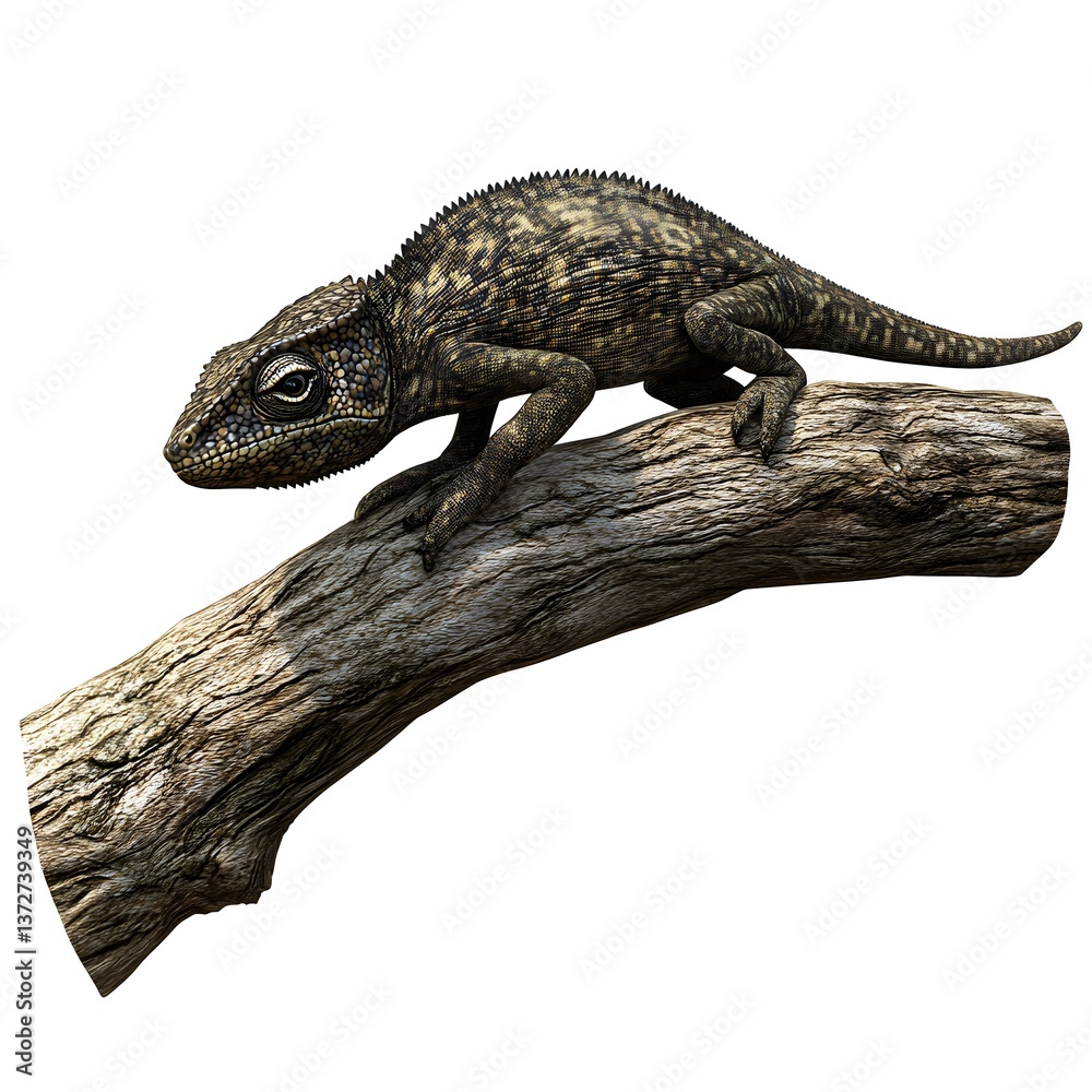 Naklejka premium Detailed Lizard Climbing on a Branch in a Natural Outdoor Environment