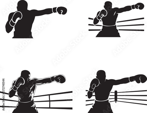 Boxing Fighter Action Poses Vector Design