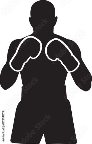 Boxer in Stance with Gloves Vector Design