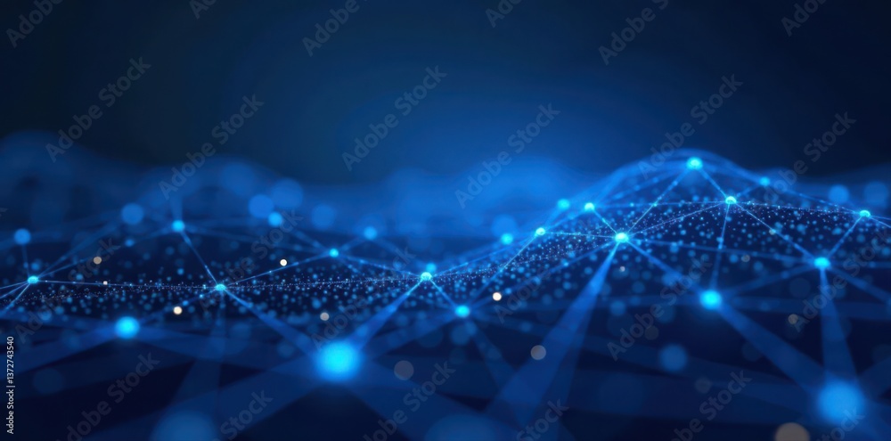 Obraz premium Abstract blue glowing network, digital data flow, connection, blue, web
