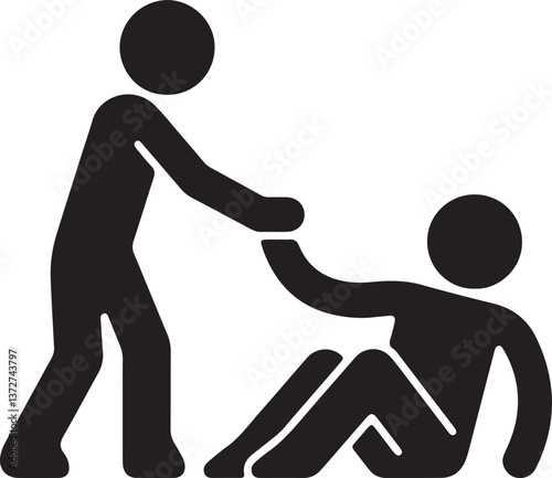 Illustration of a stick figure helping another stick figure get up after a fall