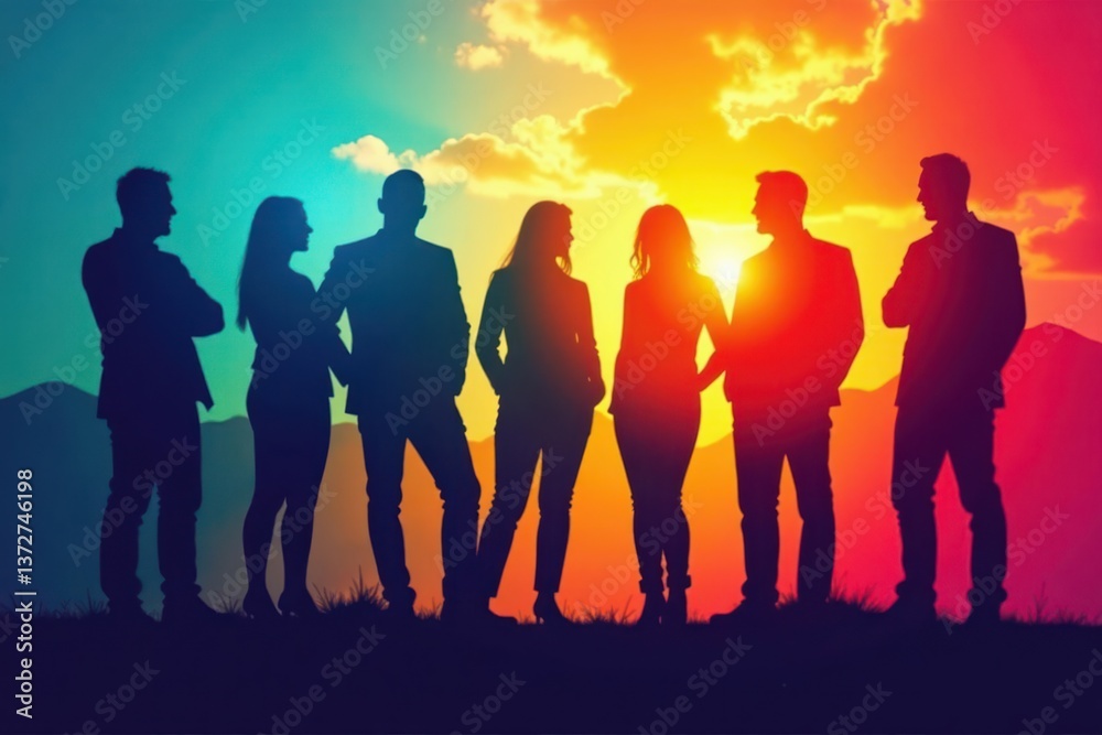 Diverse business group silhouettes collaborating on project , business, vector Diverse business group silhouettes collaborating on project , business, vector