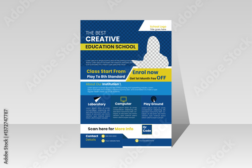 School admission flyer design template, promotion marketing poster, Flyer, handout design, professional and creative editable layout with abstract shapes.
